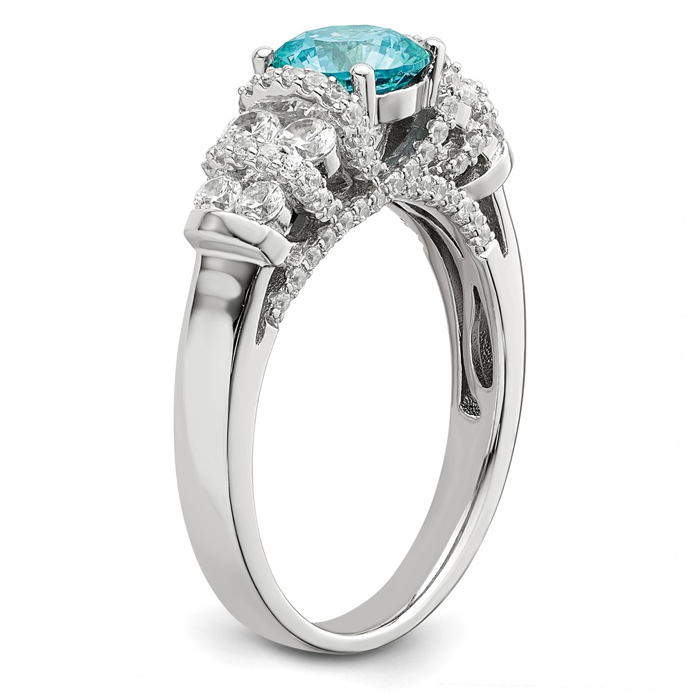 Sterling Silver Rhodium plated Blue Crystal & CZ Ring (QR7350-6)