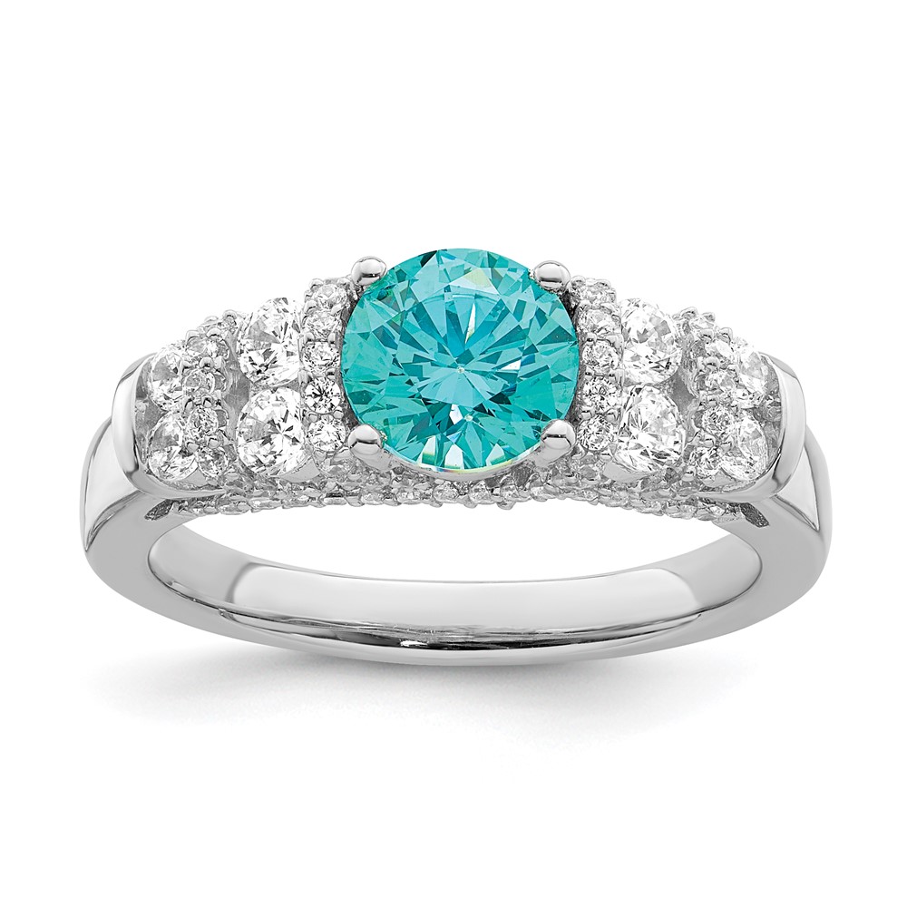 Sterling Silver Rhodium plated Blue Crystal & CZ Ring (QR7350-6)