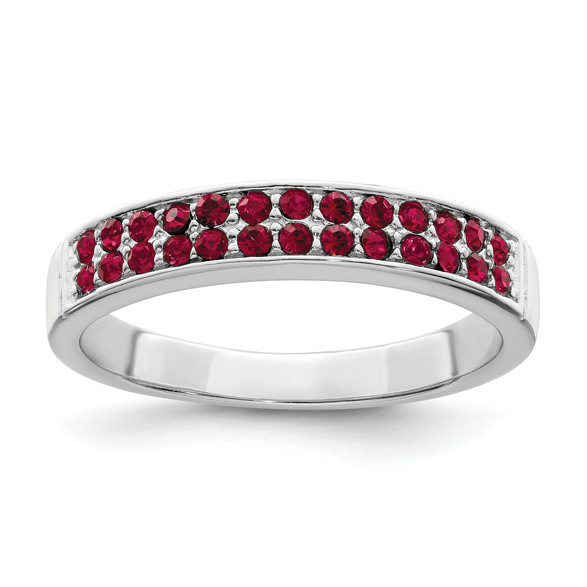 Sterling Silver Rhodium-plated Polished Red Crystal Ring (QR7351-6)