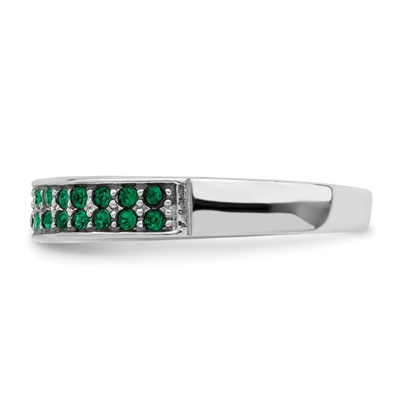 Sterling Silver Rhodium-plated Polished Green Crystal Ring