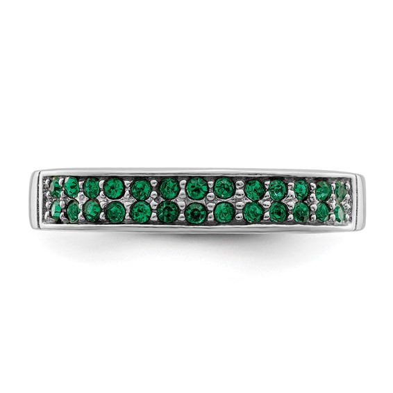 Sterling Silver Rhodium-plated Polished Green Crystal Ring