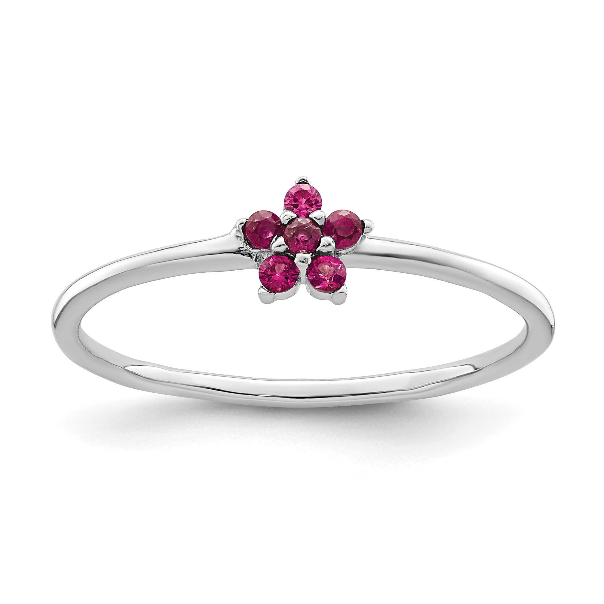 Sterling Silver Rhodium-plated Polished Red CZ Flower Ring (QR7354-6)