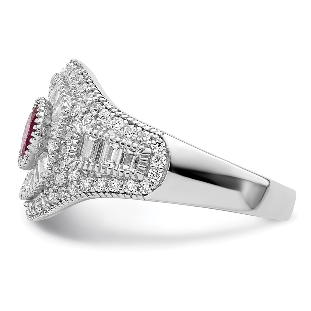 Sterling Silver Rhodium-plated Polished Red & White CZ Ring (QR7360-6)