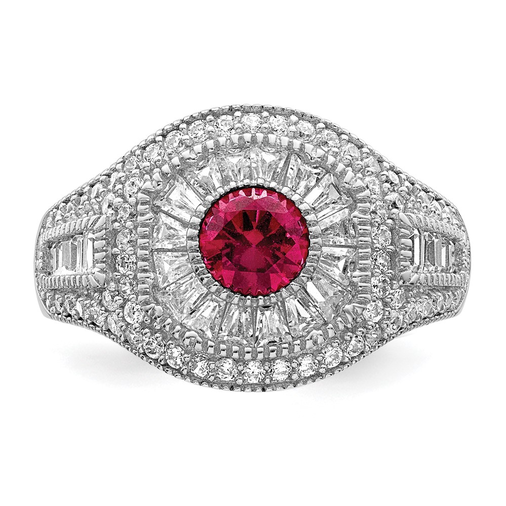 Sterling Silver Rhodium-plated Polished Red & White CZ Ring (QR7360-6)