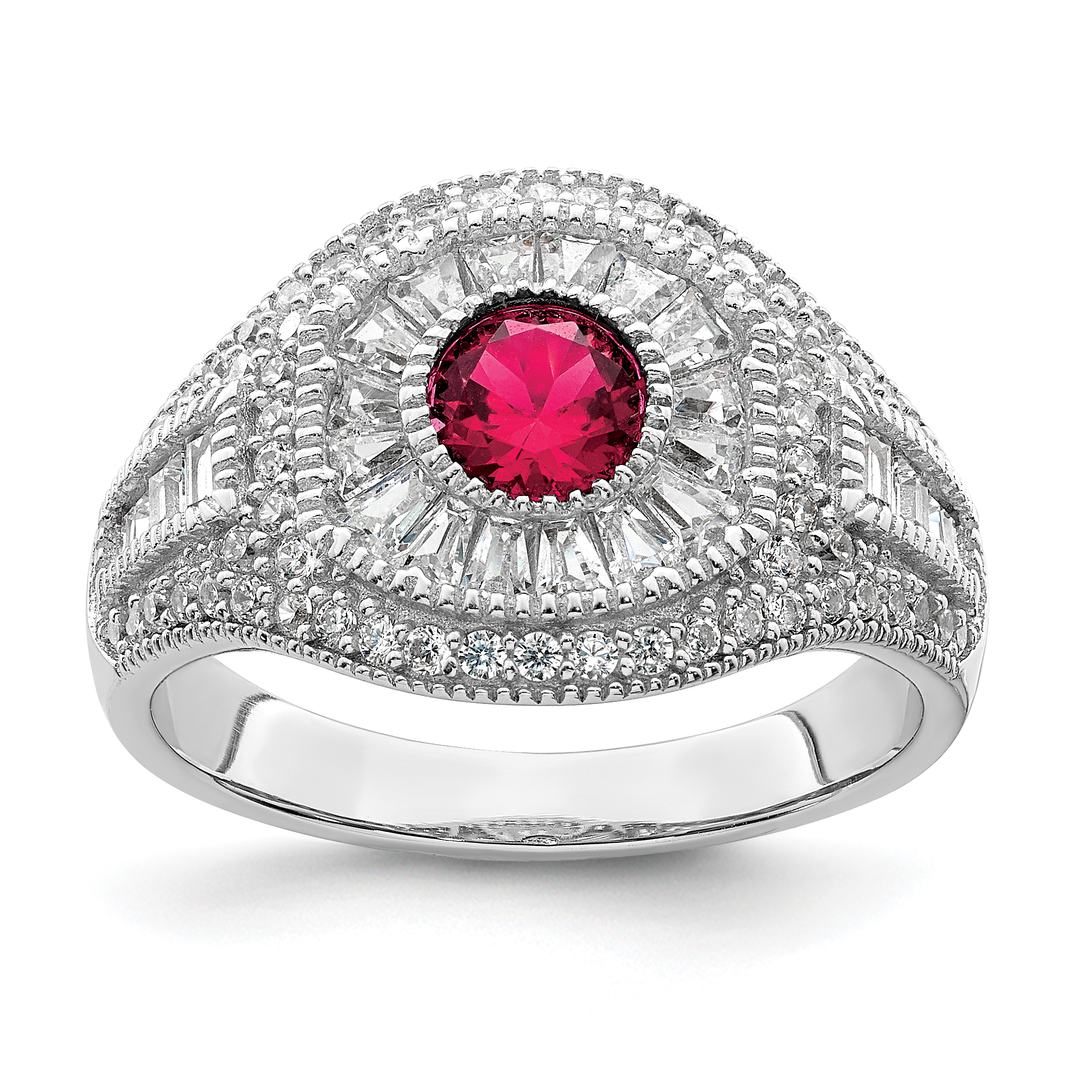 Sterling Silver Rhodium-plated Polished Red & White CZ Ring (QR7360-6)