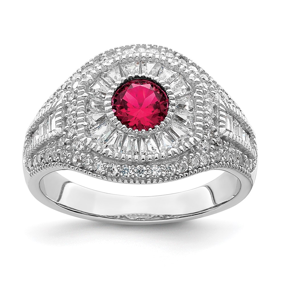 Sterling Silver Rhodium-plated Polished Red & White CZ Ring (QR7360-6)