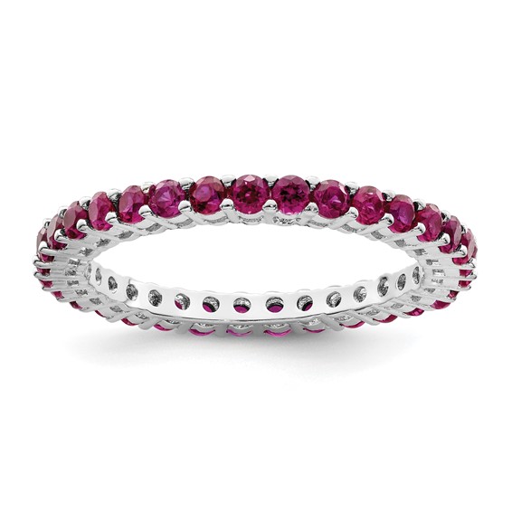 Sterling Silver Rhodium-plated Polished Pink & White CZ 3 Ring Set