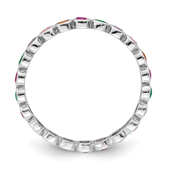 Sterling Silver Rhodium-plated Polished Multi-Color CZ Band Ring