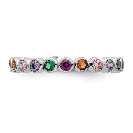 Sterling Silver Rhodium-plated Polished Multi-Color CZ Band Ring