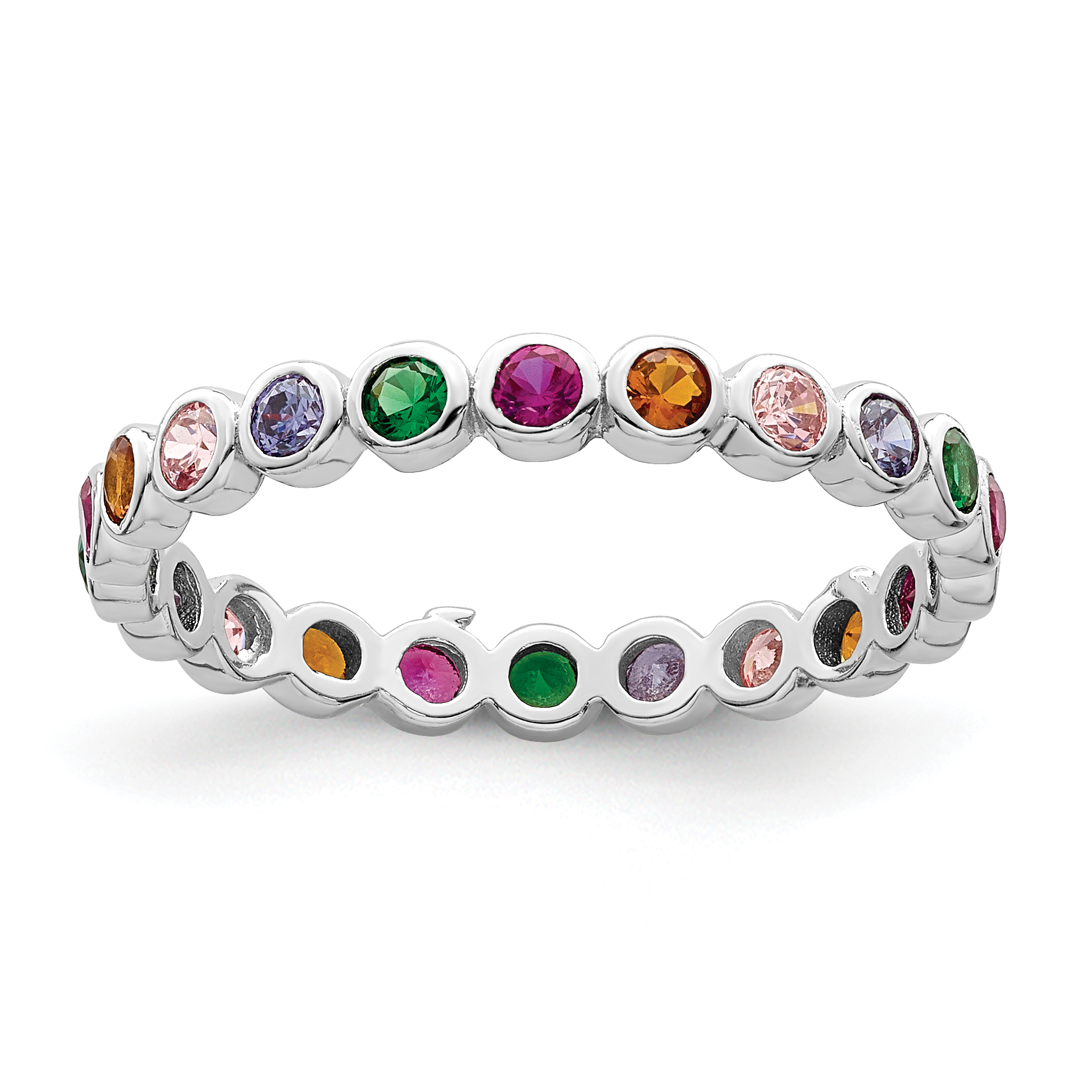 Sterling Silver Rhodium-plated Polished Multi-Color CZ Band Ring (QR7367-6)