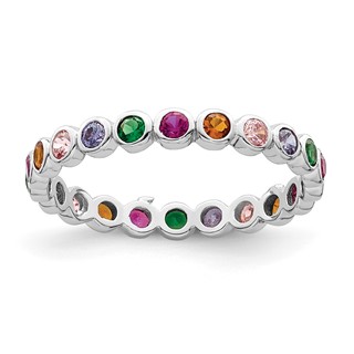 Sterling Silver Rhodium-plated Polished Multi-Color CZ Band Ring