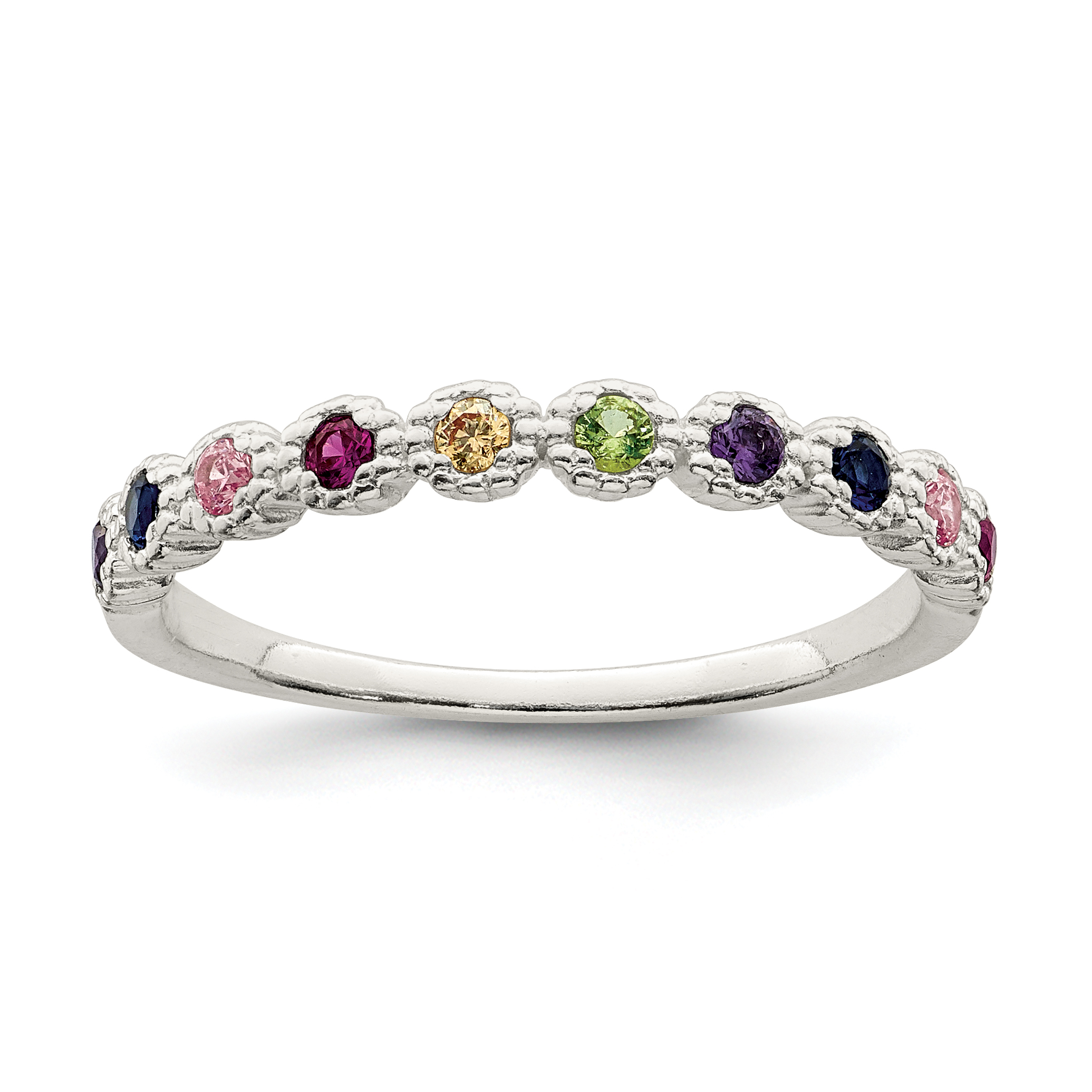Sterling Silver Polished Rainbow CZ Ring (QR7368-8)