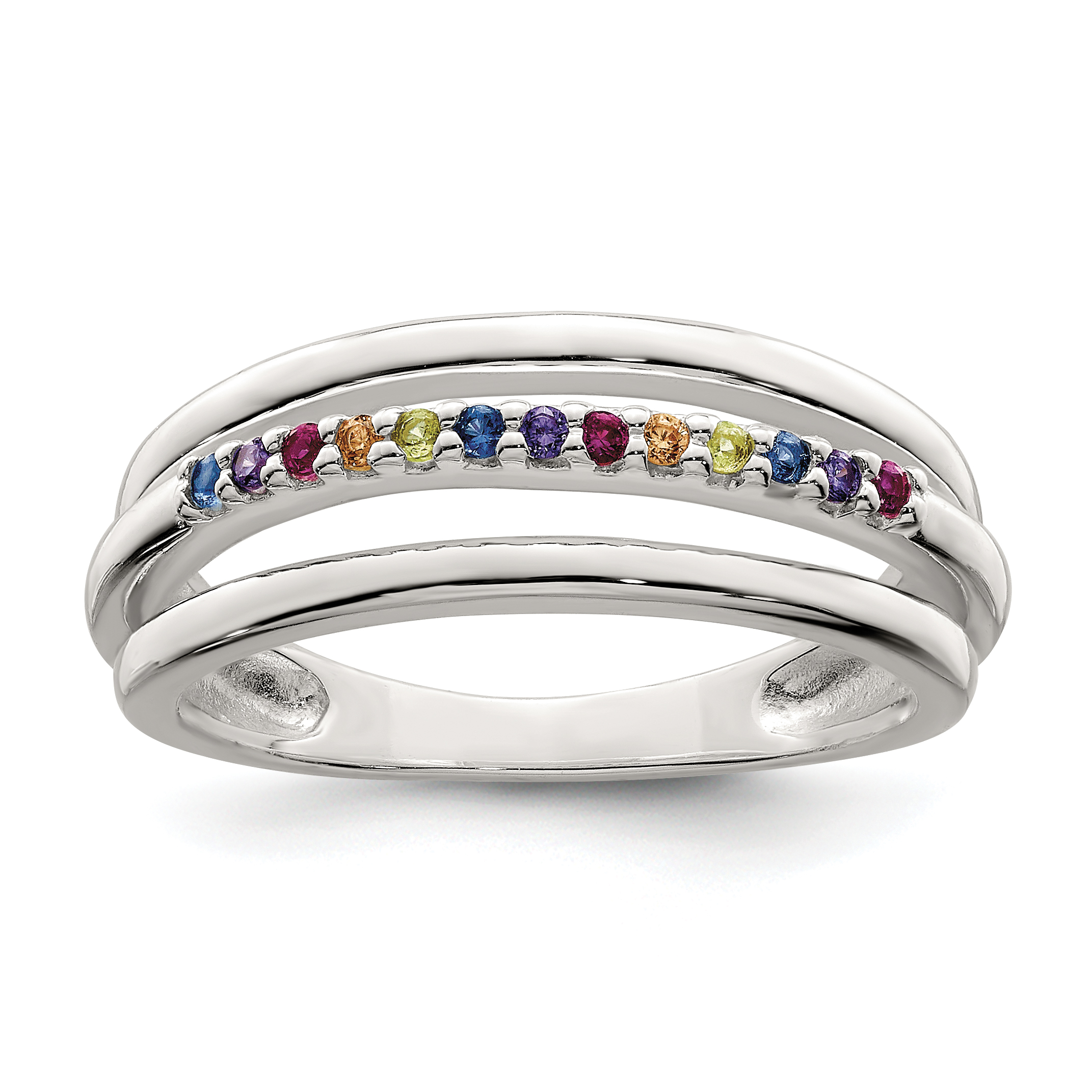 Sterling Silver Polished Rainbow CZ 3-Band Ring (QR7369-6)