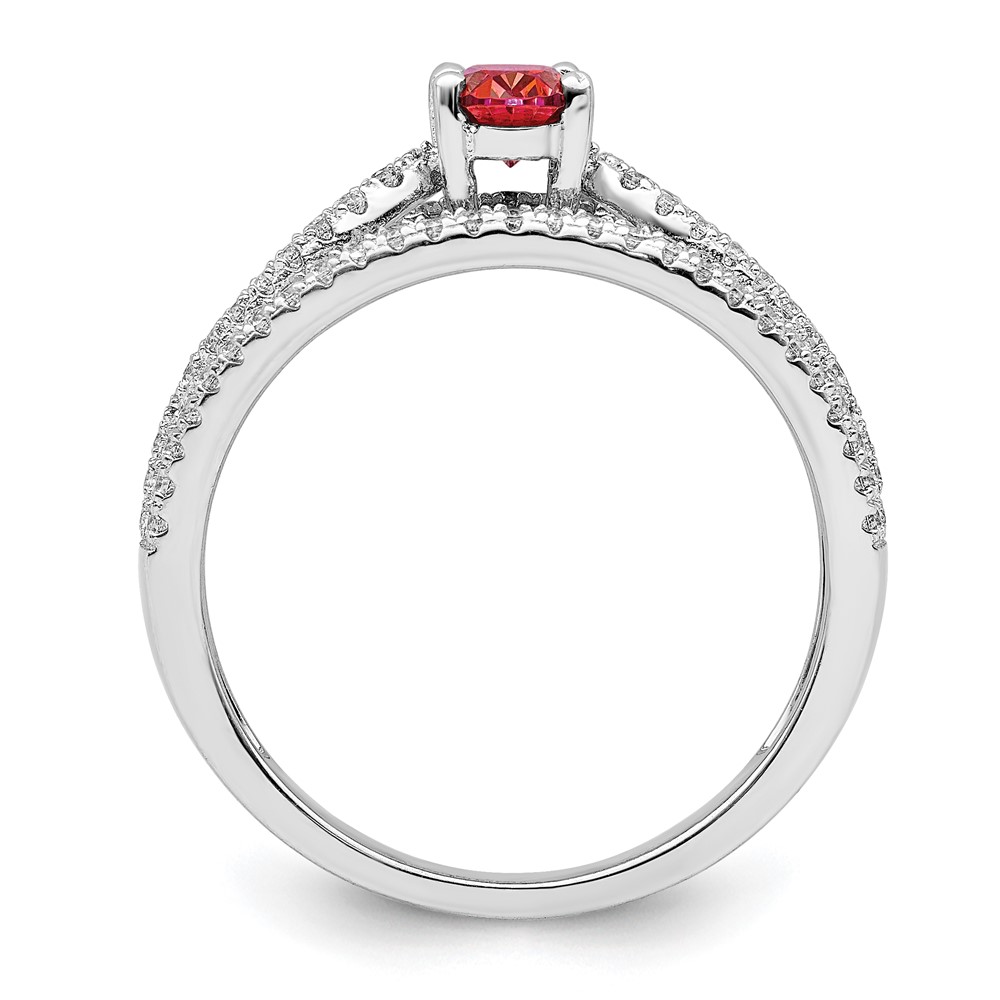 Sterling Silver Rhodium plated Red Crystal & CZ Ring (QR7371-6)