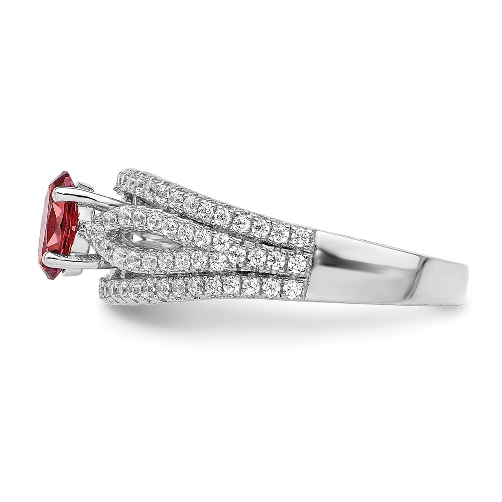 Sterling Silver Rhodium plated Red Crystal & CZ Ring (QR7371-6)