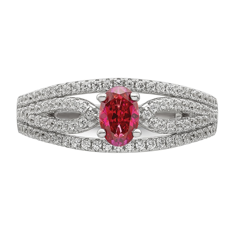 Sterling Silver Rhodium plated Red Crystal & CZ Ring (QR7371-6)
