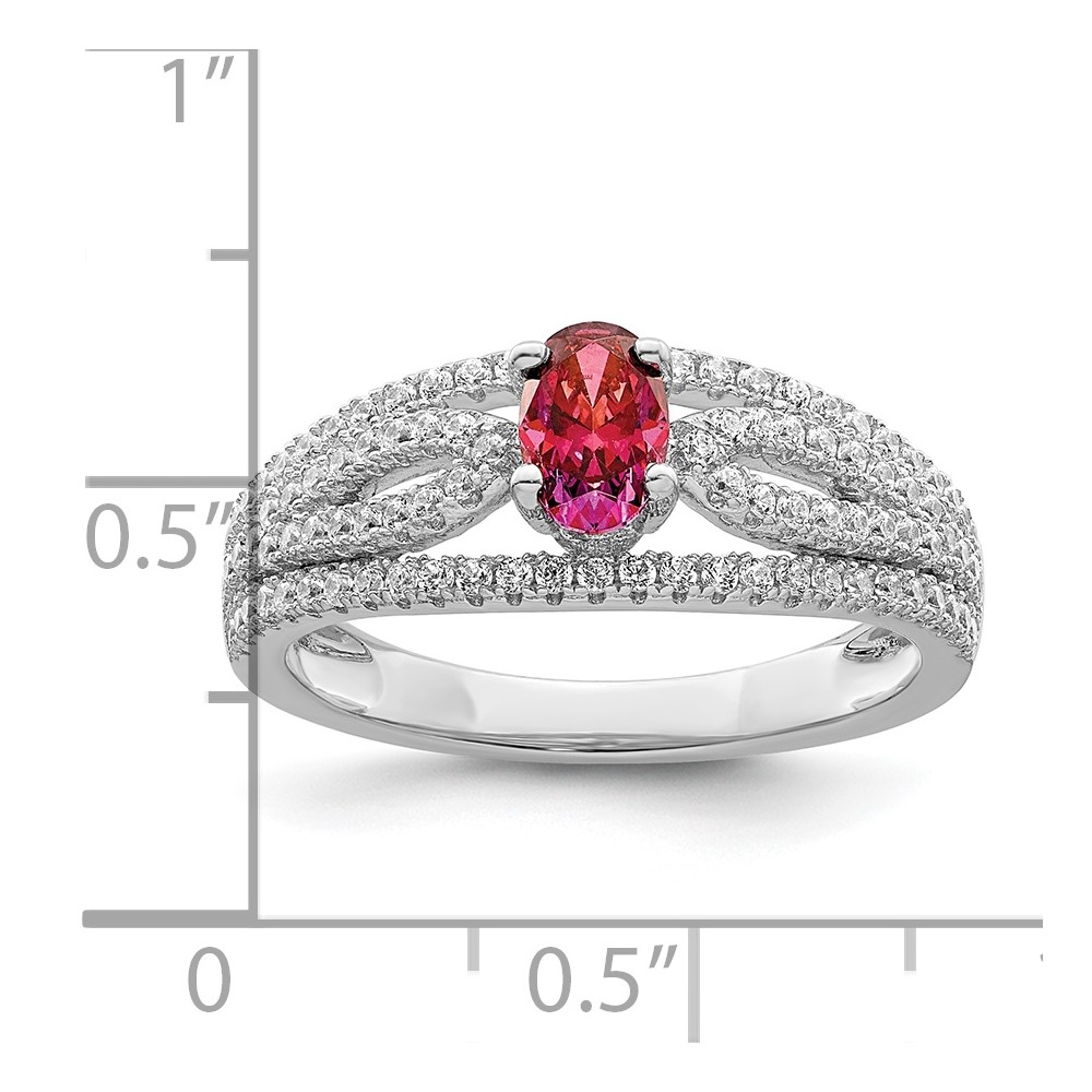 Sterling Silver Rhodium plated Red Crystal & CZ Ring (QR7371-6)