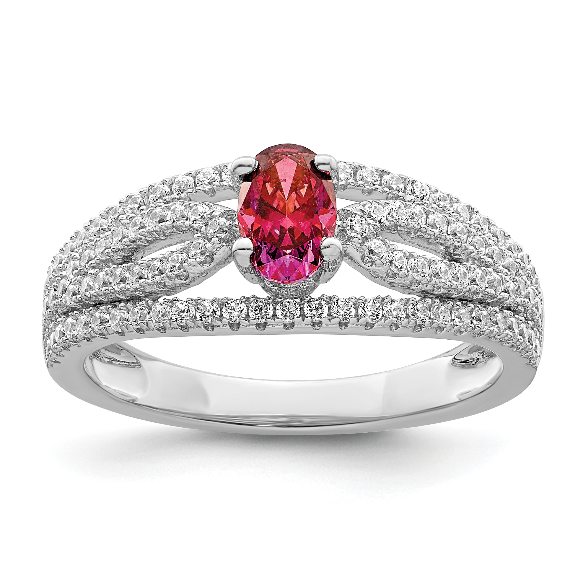 Sterling Silver Rhodium plated Red Crystal & CZ Ring (QR7371-6)