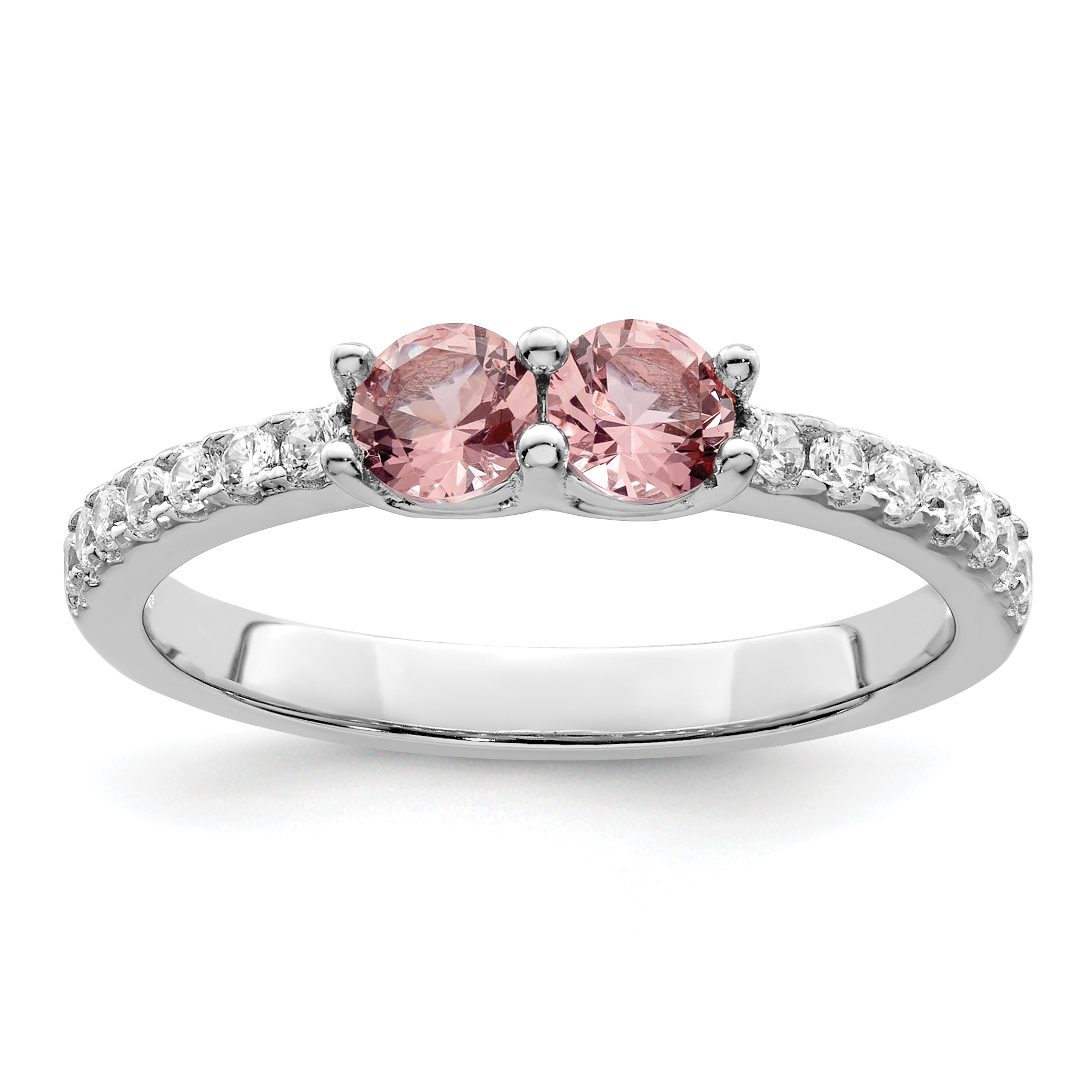 Sterling Silver Rhodium-plated Pink CZ Ring (QR7372-8)