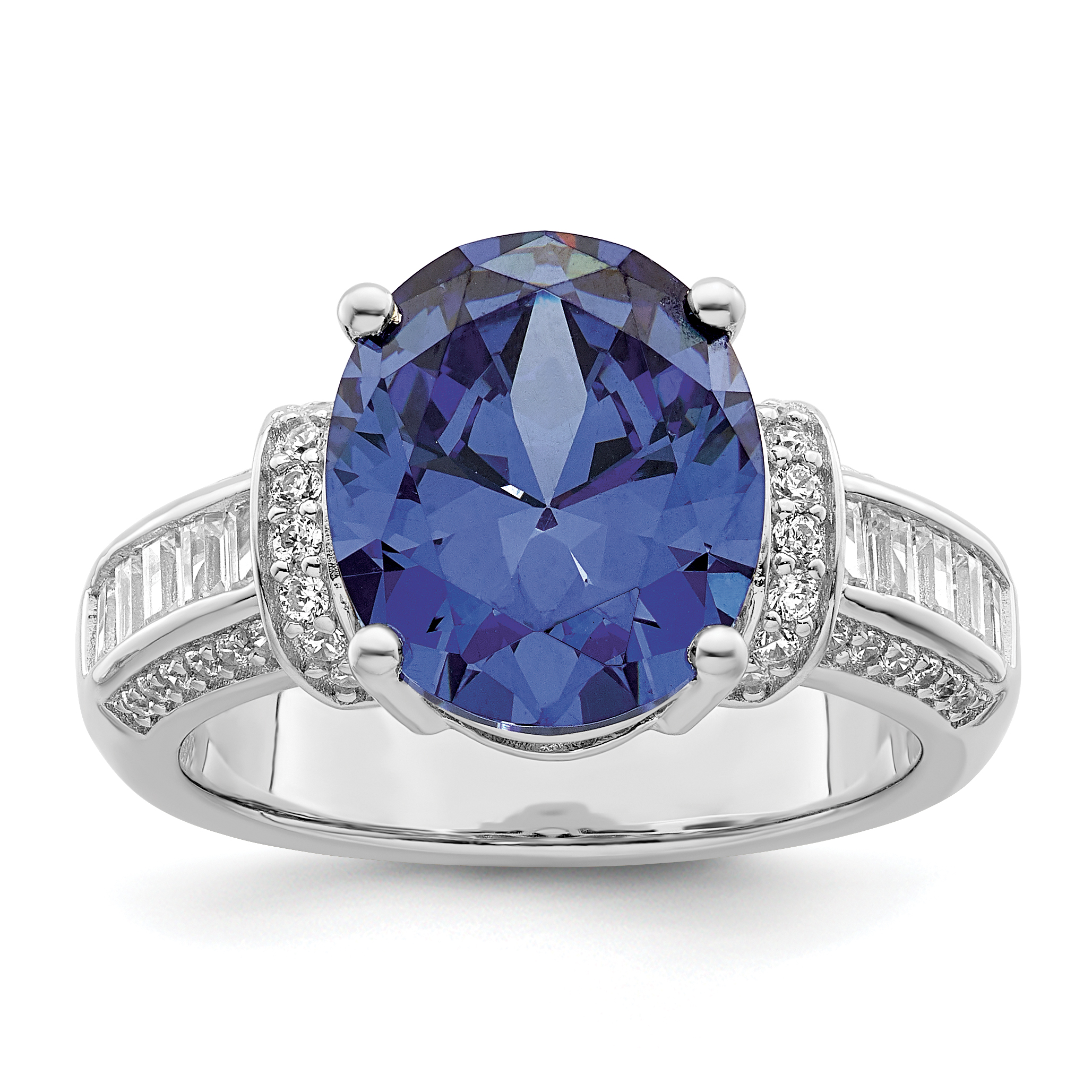 Sterling Silver Rhodium plated Blue & White CZ Ring (QR7375-6)