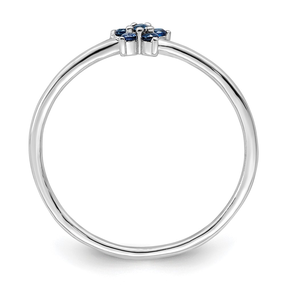 Sterling Silver Rhodium-plated Polished Blue CZ Flower Ring (QR7376-8)