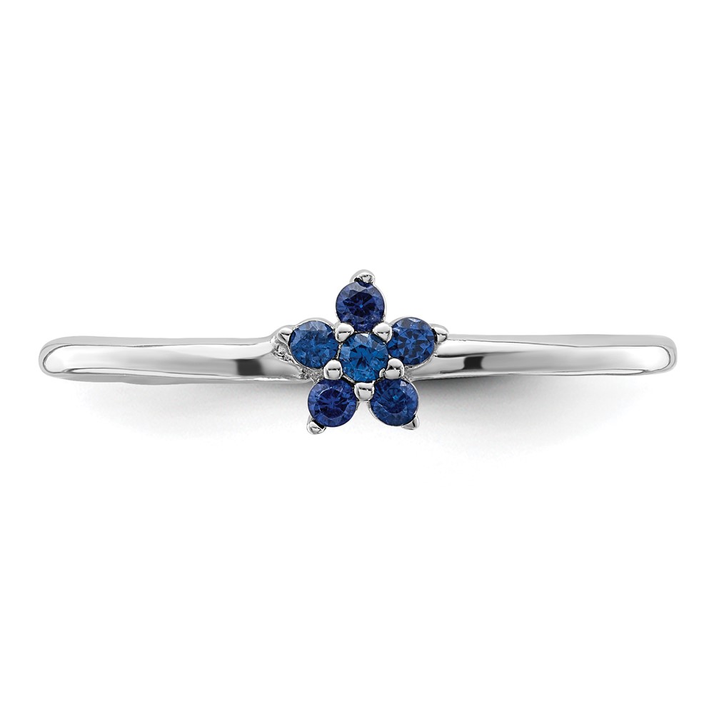 Sterling Silver Rhodium-plated Polished Blue CZ Flower Ring (QR7376-8)
