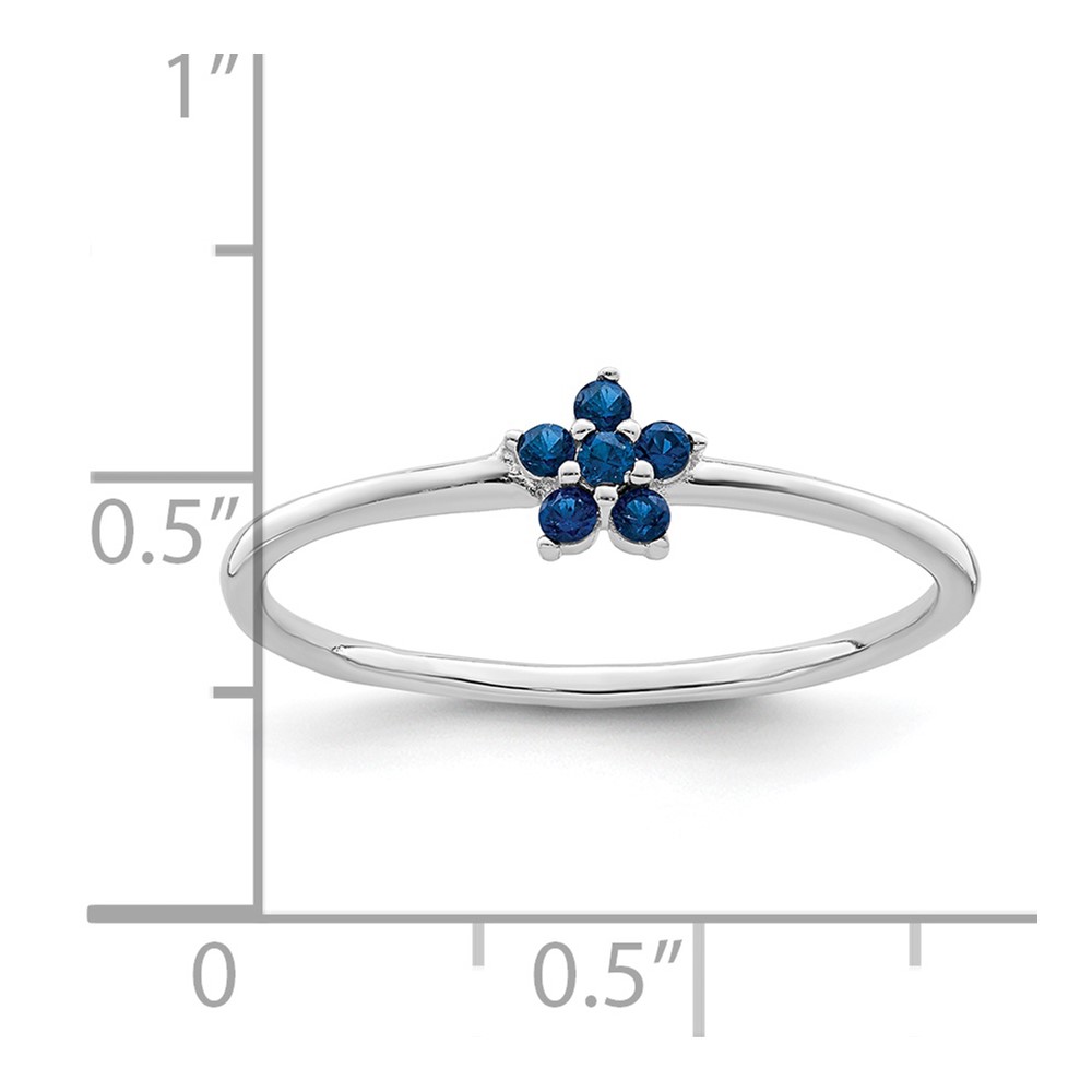 Sterling Silver Rhodium-plated Polished Blue CZ Flower Ring (QR7376-8)