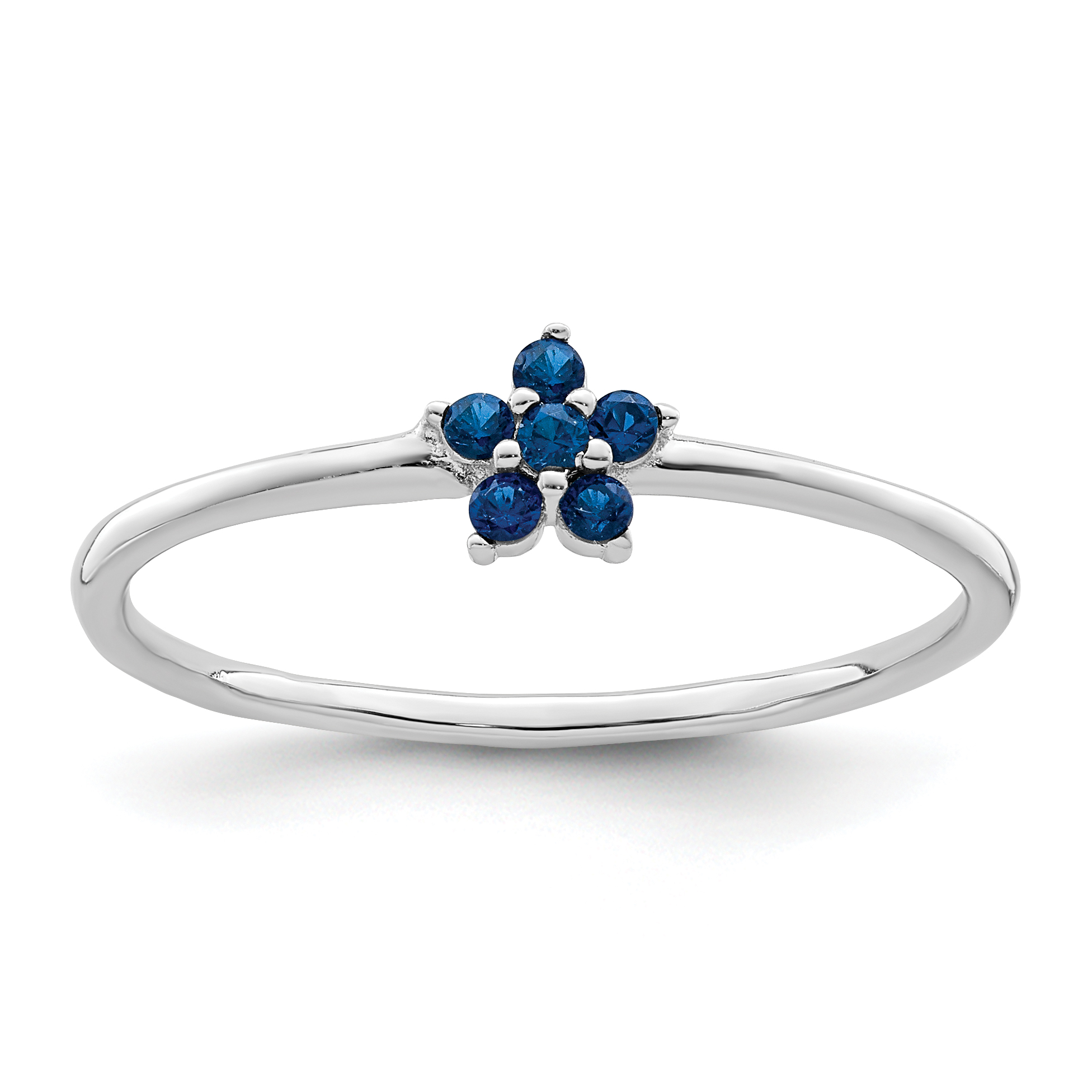 Sterling Silver Rhodium-plated Polished Blue CZ Flower Ring (QR7376-7)