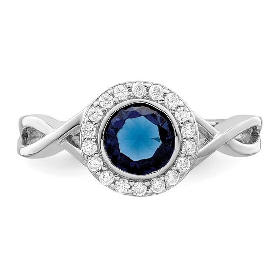 Sterling Silver Rhodium-plated CZ and Glass Stone Ring