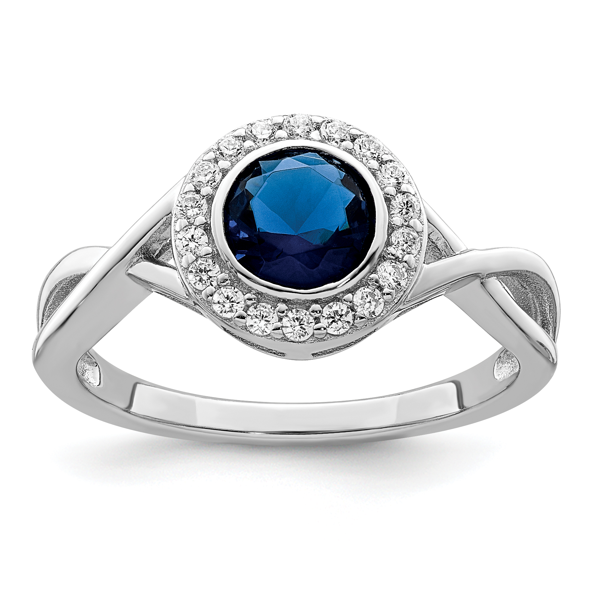 Sterling Silver Rhodium-plated CZ and Glass Stone Ring (QR7377-6)