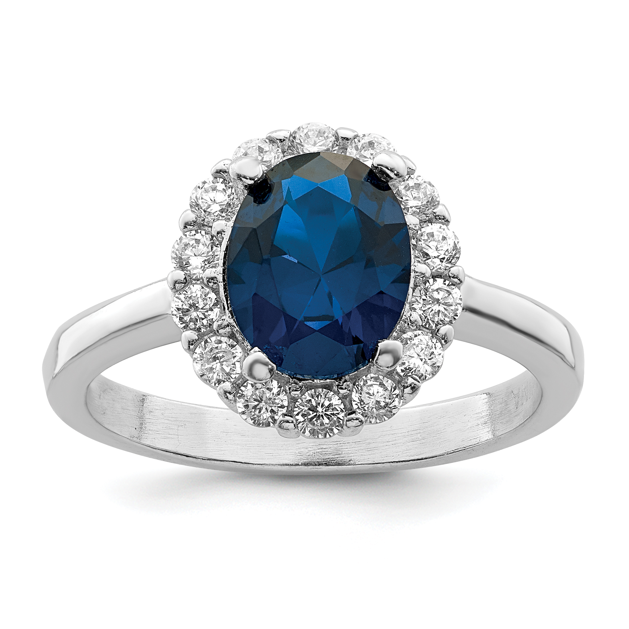 Sterling Silver Polished Rhodium-plated Blue and Clear CZ Ring (QR7379-7)