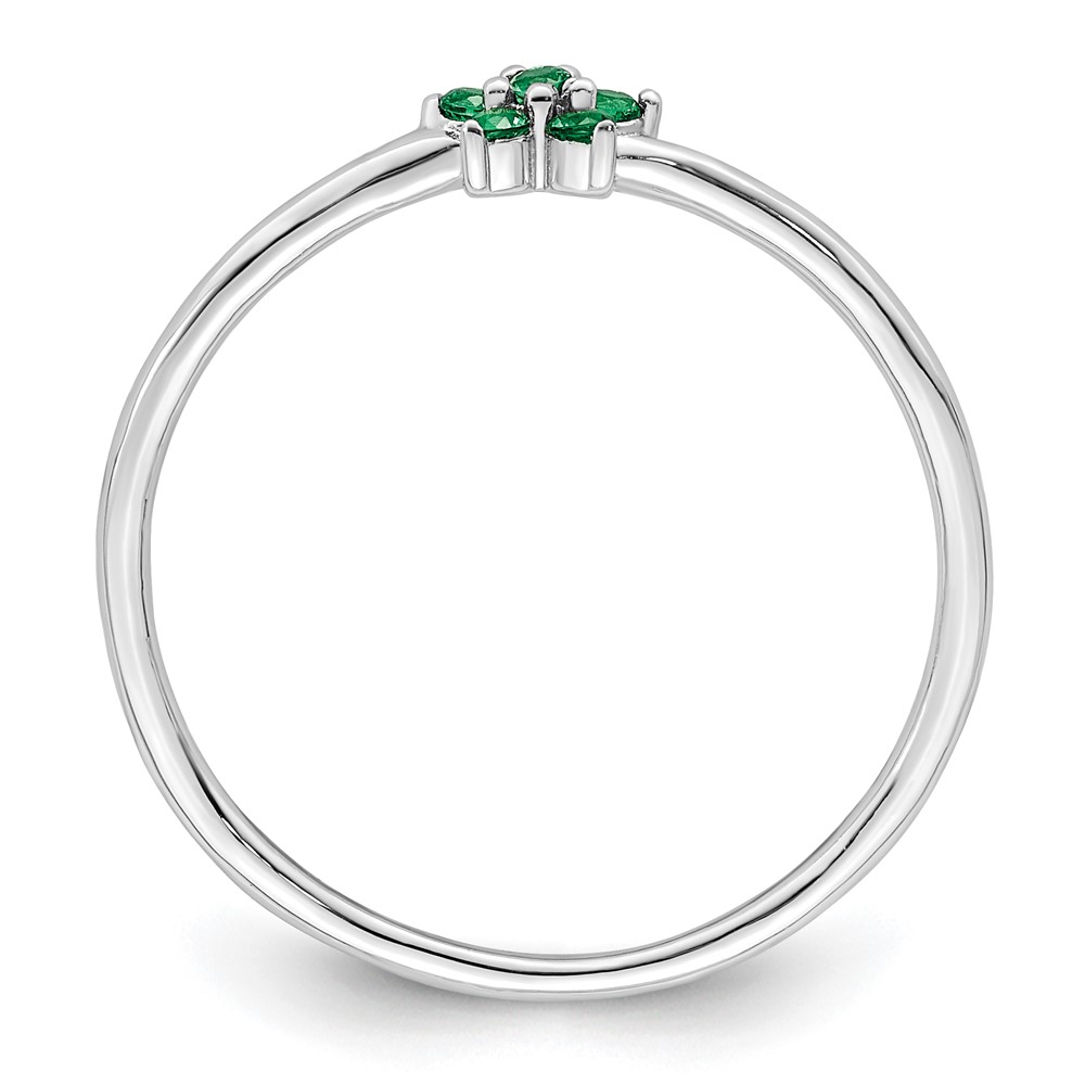 Sterling Silver Rhodium-plated Polished Green CZ Flower Ring (QR7383-8)