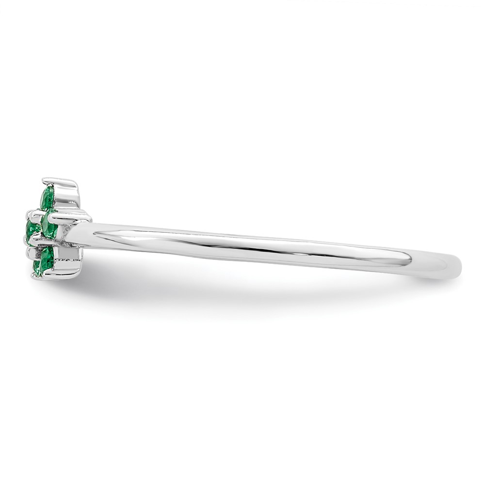 Sterling Silver Rhodium-plated Polished Green CZ Flower Ring (QR7383-8)