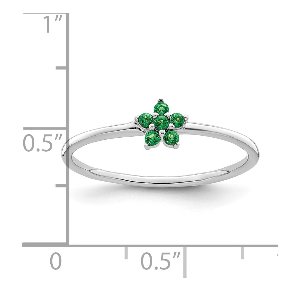 Sterling Silver Rhodium-plated Polished Green CZ Flower Ring (QR7383-8)