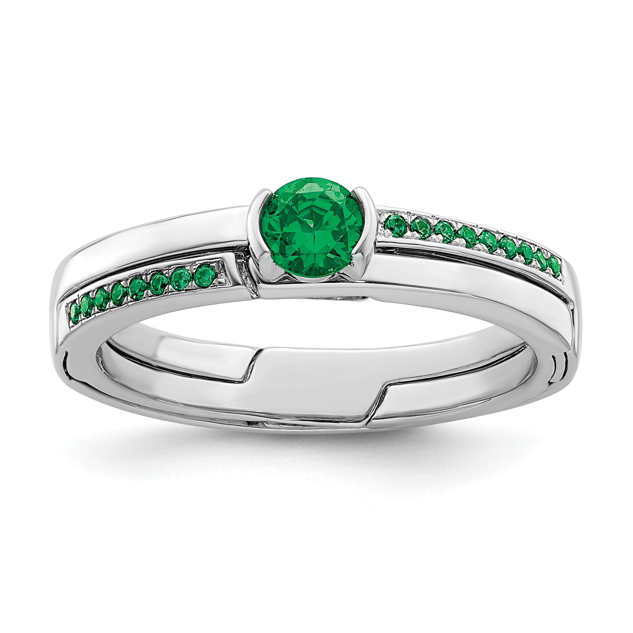 Sterling Silver Rhodium plated Green CZ Ring (QR7384-6)