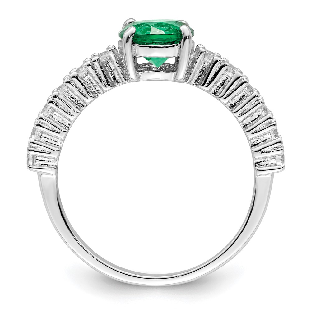 Sterling Silver Polished Rhodium-plated Green and Clear CZ Ring (QR7385-7)