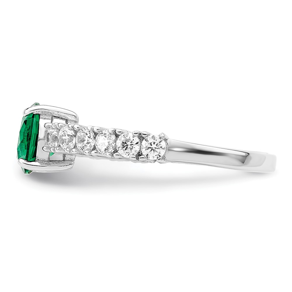 Sterling Silver Polished Rhodium-plated Green and Clear CZ Ring (QR7385-7)