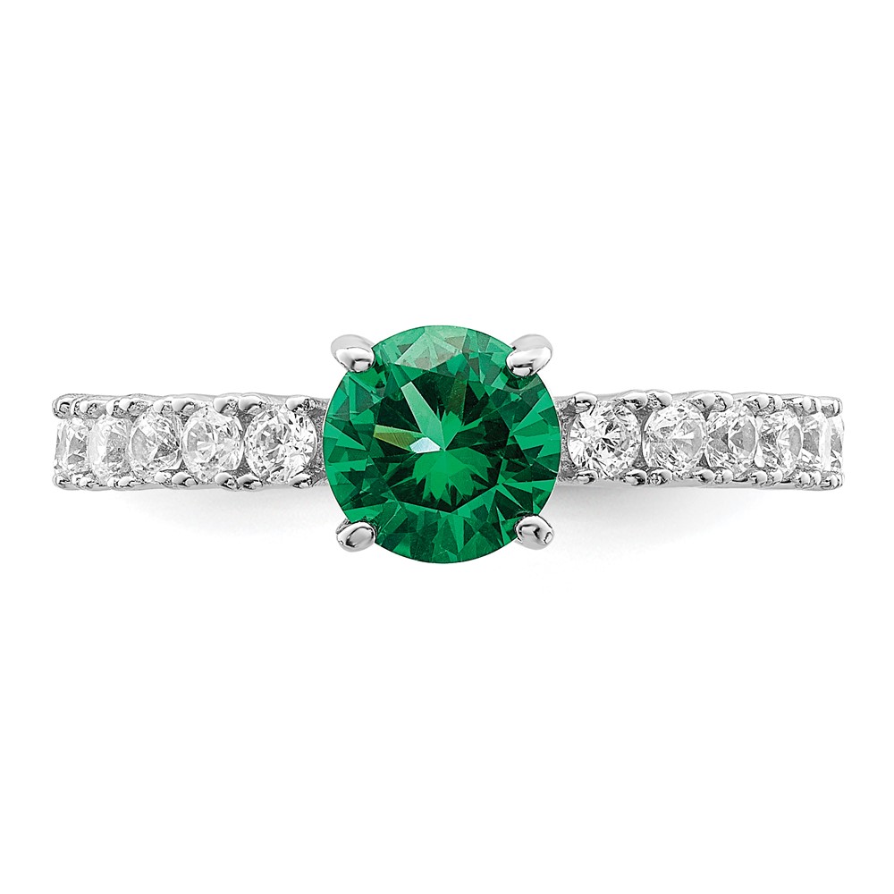Sterling Silver Polished Rhodium-plated Green and Clear CZ Ring (QR7385-7)