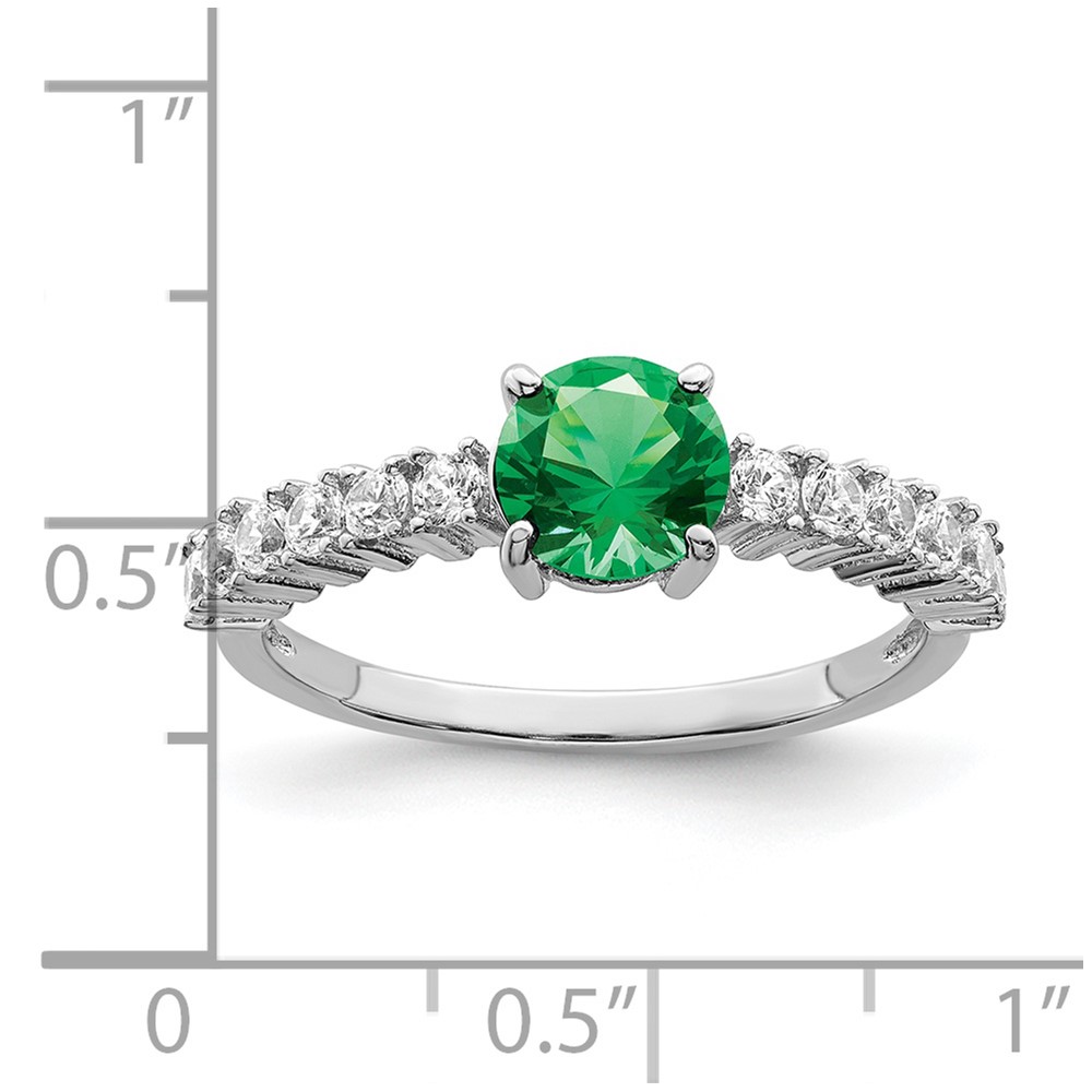 Sterling Silver Polished Rhodium-plated Green and Clear CZ Ring (QR7385-7)