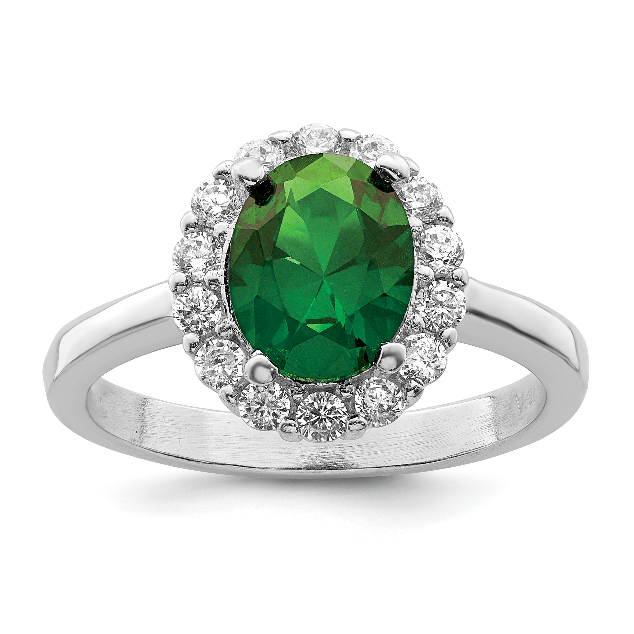 Sterling Silver Polished Rhodium-plated Green and Clear CZ Ring (QR7386-7)