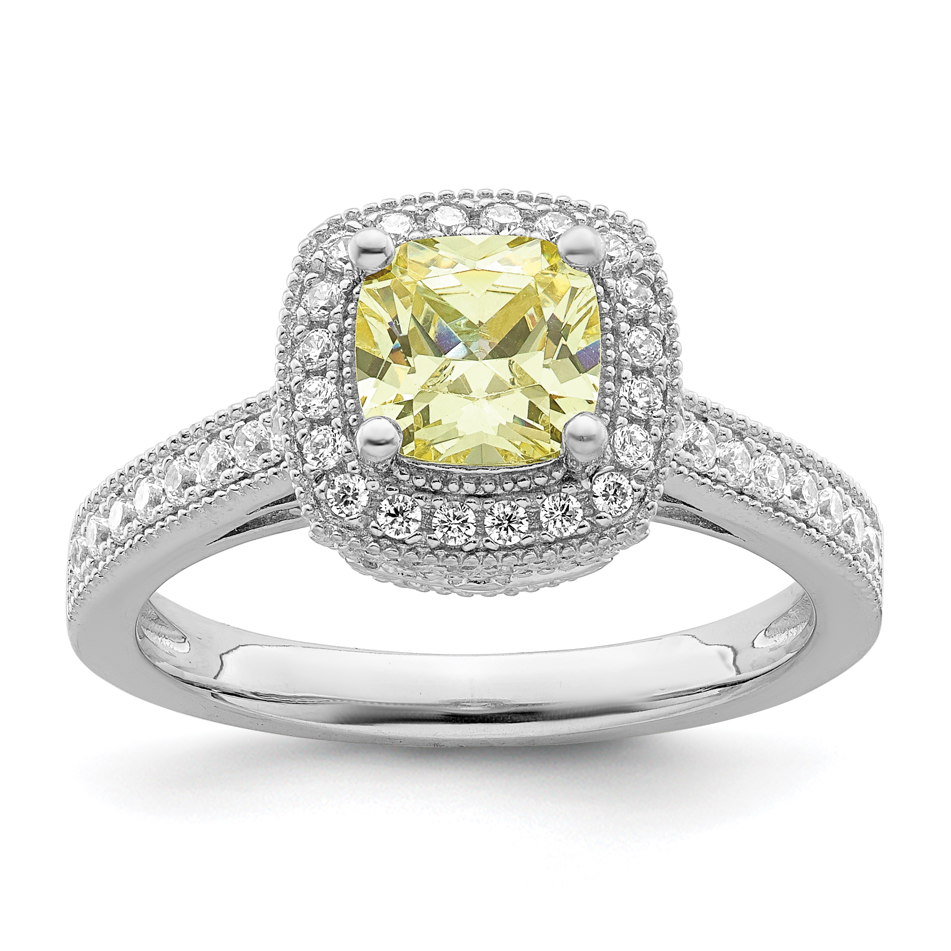 Sterling Silver Rhodium plated White and Yellow CZ Ring (QR7389-7)