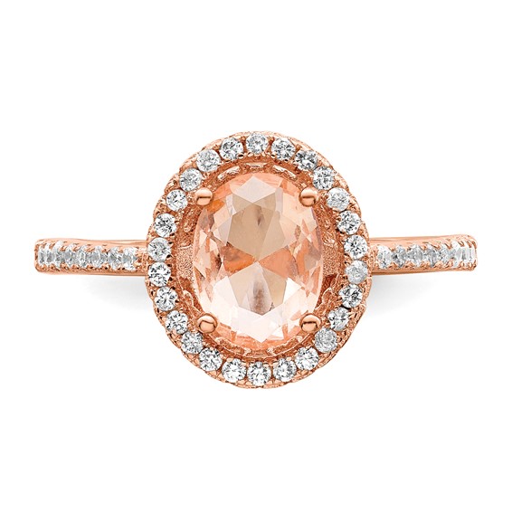 Sterling Silver Rose-tone Pink & White CZ Oval Ring