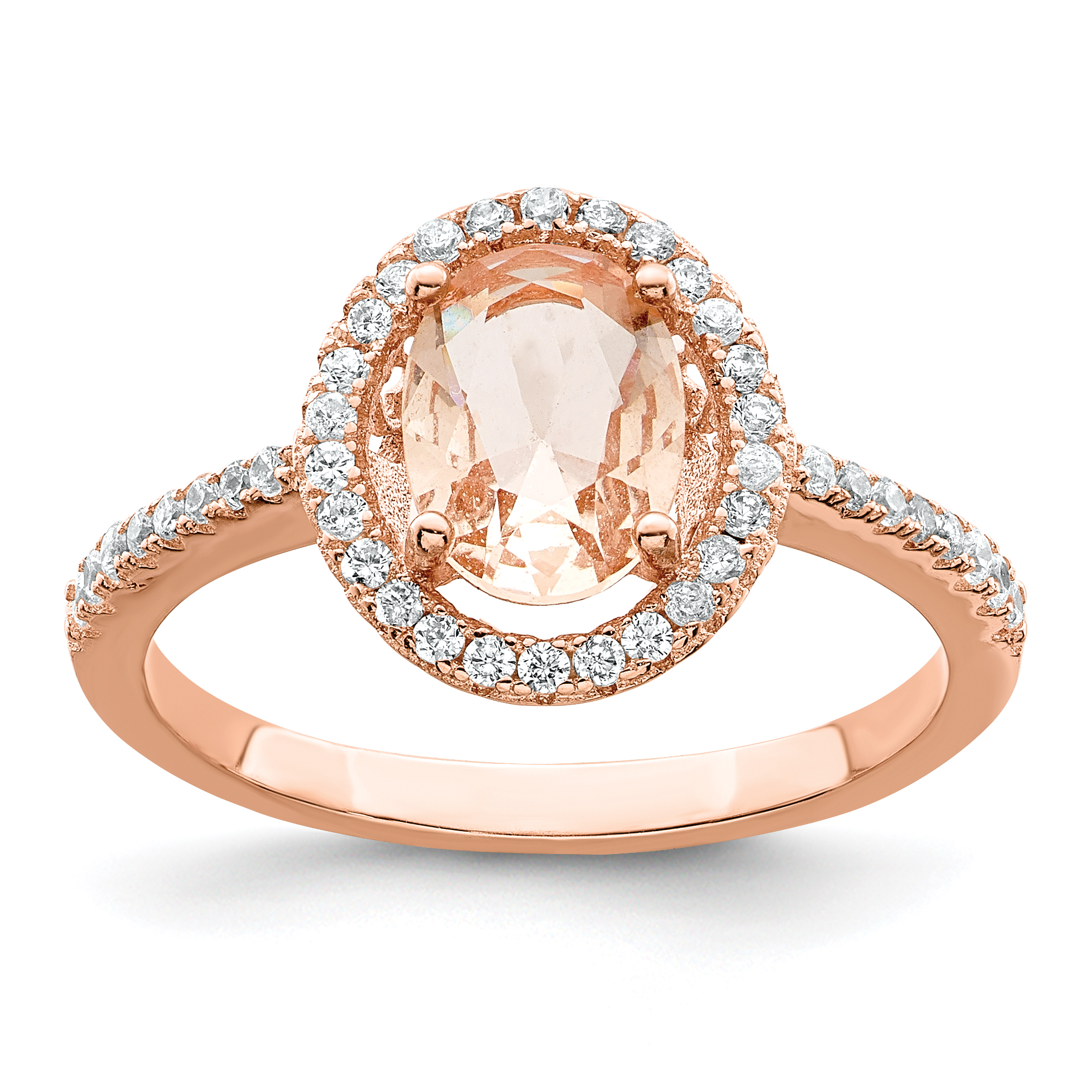 Sterling Silver Rose-tone Pink & White CZ Oval Ring (QR7390-6)