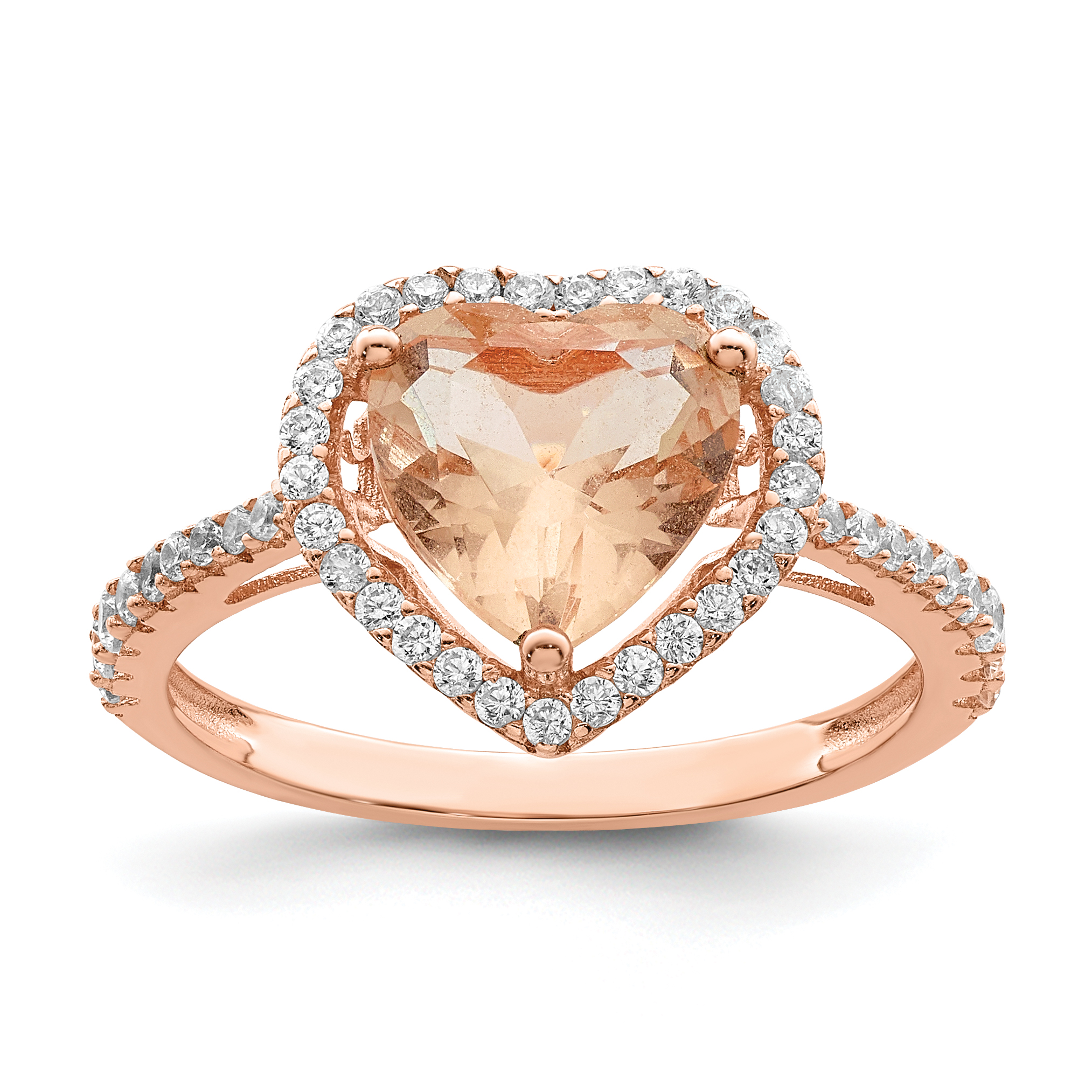 Sterling Silver Rose-tone Pink & White CZ Heart Ring (QR7391-6)