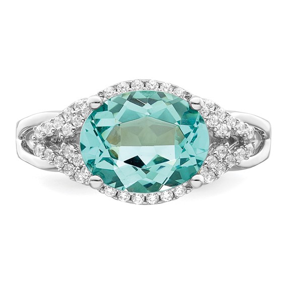 Sterling Silver Rhodium plated Green and White CZ Ring