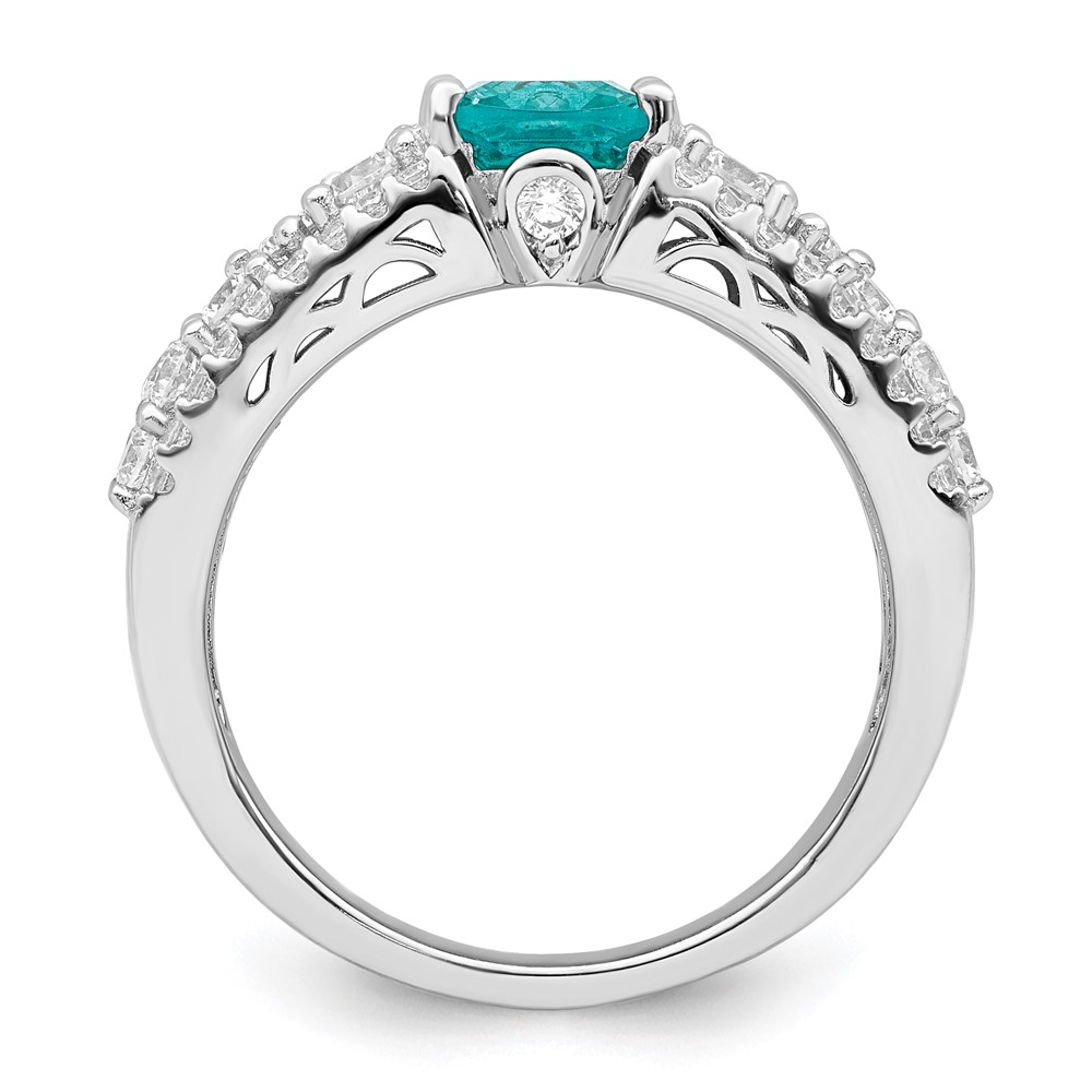 Sterling Silver Rhodium plated White and Teal CZ Ring (QR7399-6)