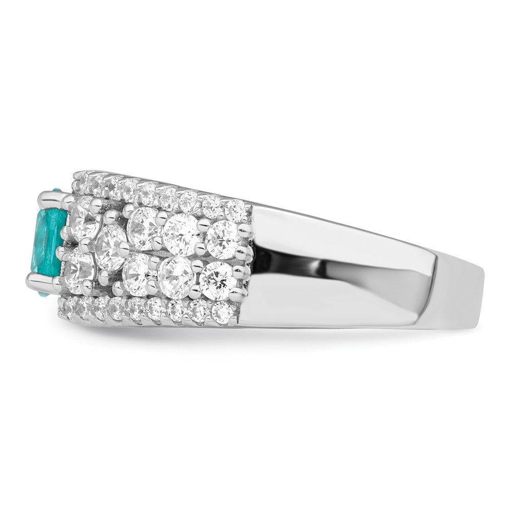 Sterling Silver Rhodium plated White and Teal CZ Ring (QR7399-6)