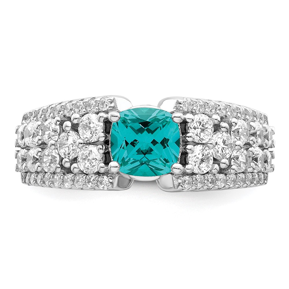 Sterling Silver Rhodium plated White and Teal CZ Ring (QR7399-6)