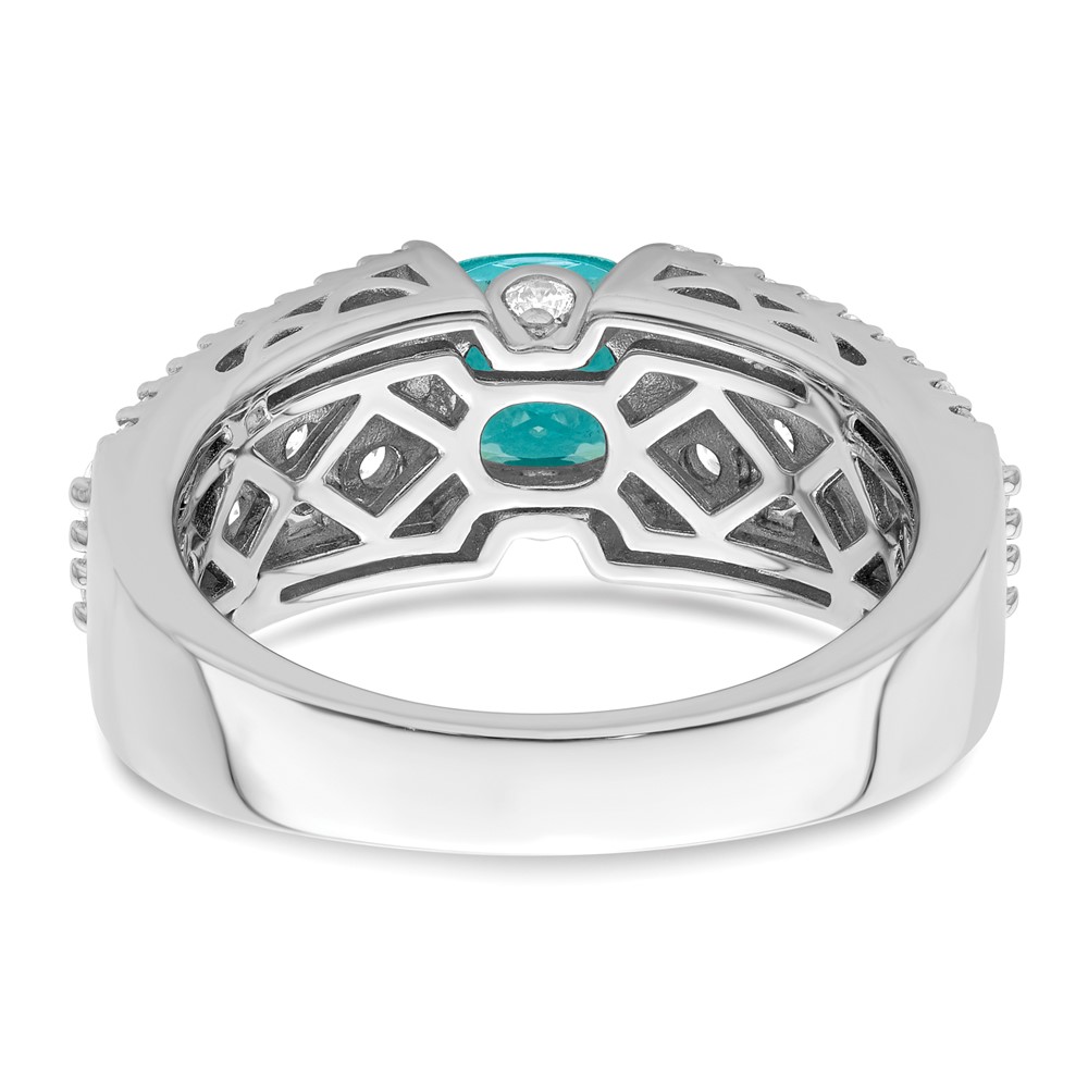 Sterling Silver Rhodium plated White and Teal CZ Ring (QR7399-6)