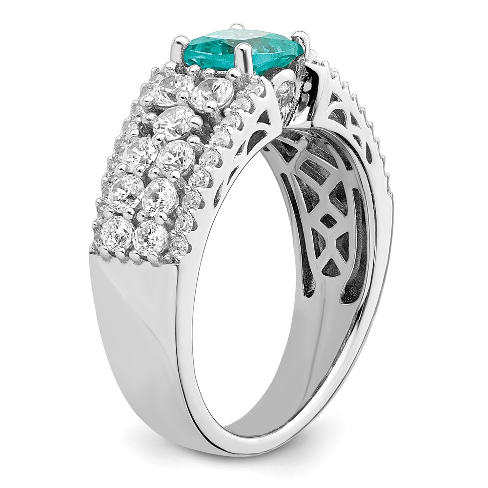 Sterling Silver Rhodium plated White and Teal CZ Ring (QR7399-6)